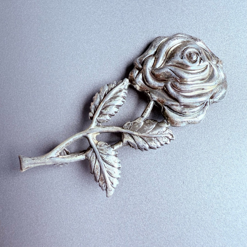 LANG 925 Sterling Silver Large 2.25" Rose Flower Mid Century Pin Brooch MCM VTG - Picture 6 of 7